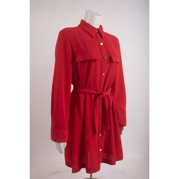 Zara Womans Waisted Shirt Dress Size M Red Belted Shirt Style 3897/053 NWT - Picture 2 of 6